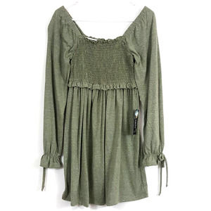 Luna Chix Green Smocked Long Sleeve Mini Dress Women's Size Small